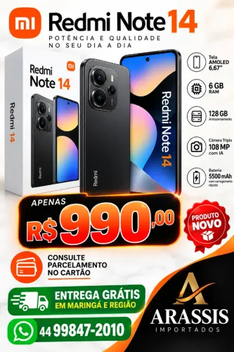 SMARTPHONE REDMI NOTE 14 ? NOVO - 6 GB RAM | 128 GB de armazenamento