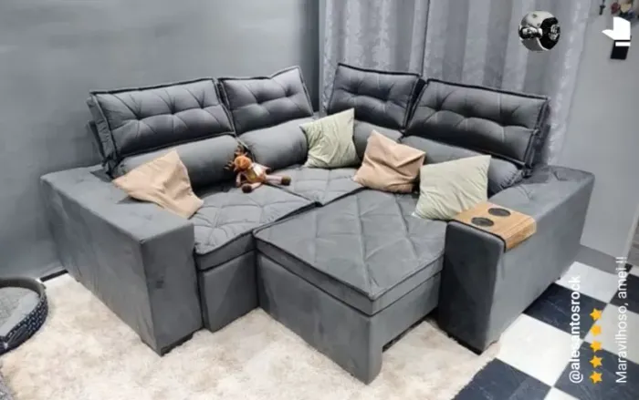 Sofá de canto retrátil e reclinável com molas cama inbox Austin 2,20m x 2 20m suede