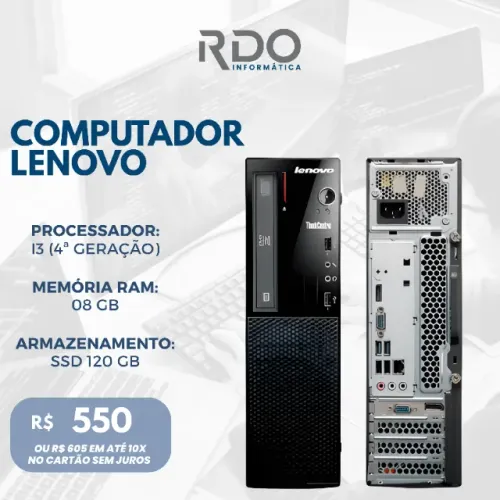 Computador Lenovo i3 4ª Geração 8GB SSD 120GB - PC empresarial 