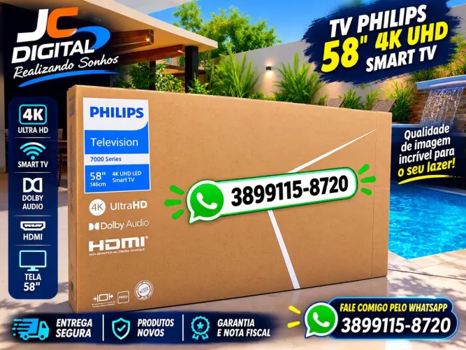 Smart TV Philips 58 4K borda infinita comando de voz nova lacrada