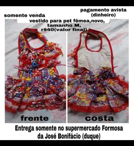 Vestido para pet fêmea de são João Tam M novo r$40