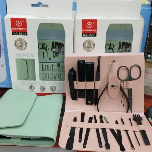 Kit manicure e pedicure profissional 16 peças aço inox com estojo dobrável