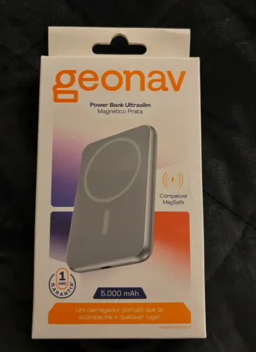 Power Bank Geonav 5000mAh Magnético Prata - Novo