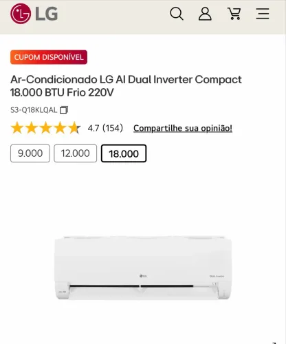 Ar Condicionado LG Dual Inverter 18.000 BTUs 220V - Apenas 5 Meses de Uso!