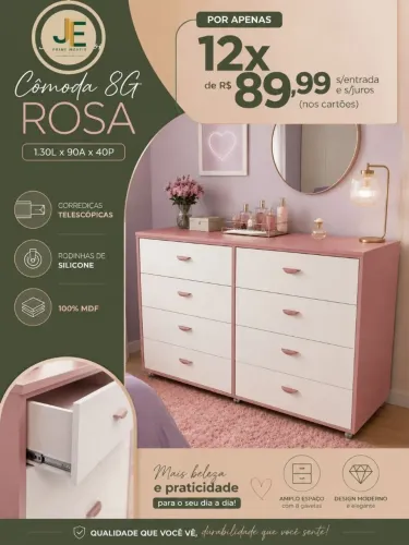 Cômoda 8 gavetas em mdf