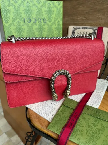 Bolsa GG Dionysus Couro Vermelha com Cristais