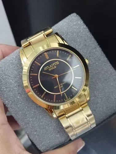 Relógio Atlantis Gold folheado masculino a prova dágua