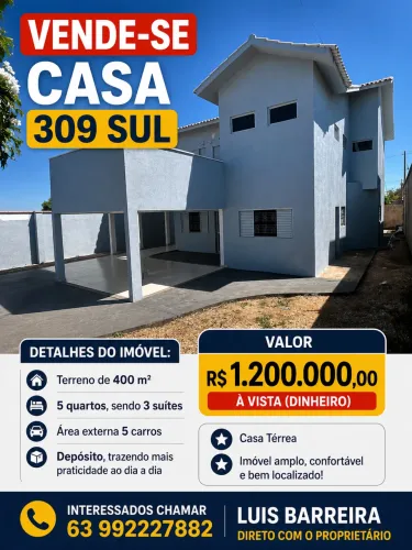 SOBRADO NA 309 SUL - 450 mts Troca em apartamento