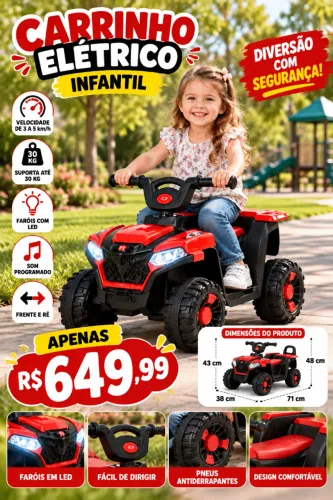 Carrinho Elétrico Infantil Vermelho 30kg com LED - R$ 649,99