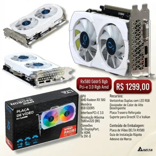 Placa De Vídeo Gamer Rx580 Gddr5 8gb Pci-e 3.0 Rgb