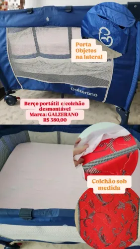 Berço galzerano desmontável portátil com colchão