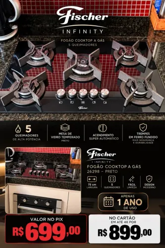 Fogão Cooktop Gás Fischer Infinity 26298 Preto 
