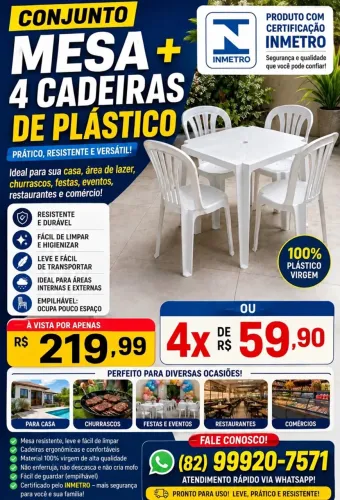 Conjunto de Mesa e Cadeiras de plásticos