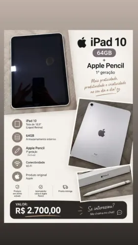 IPAD 10 64GB + APPLE PENCIL 1 GERAÇÃO