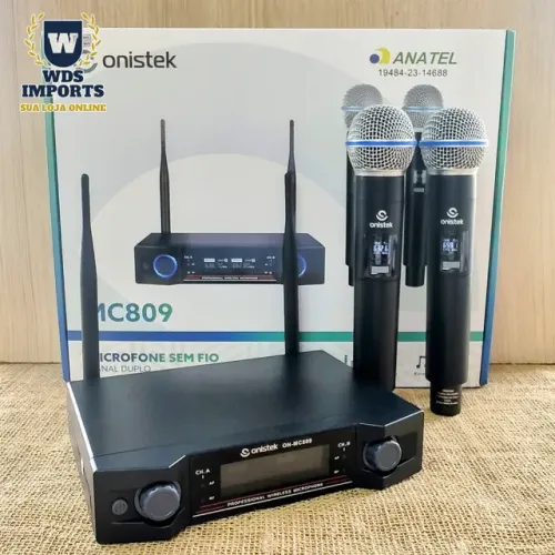 Microfone Duplo Sem Fio Uhf Visor Digital - Onistek