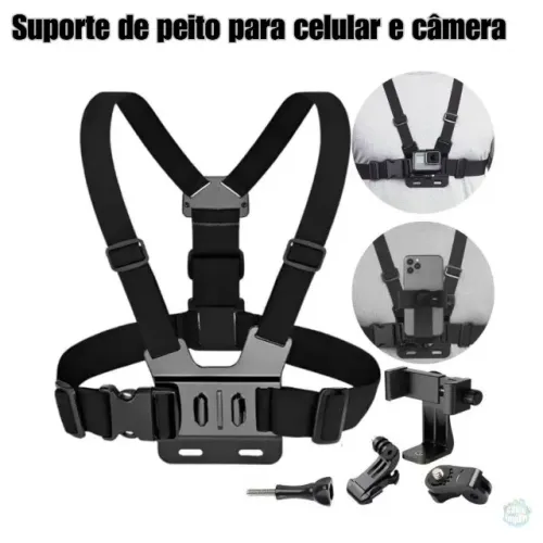 Suporte de peito para celular e câmera de ação