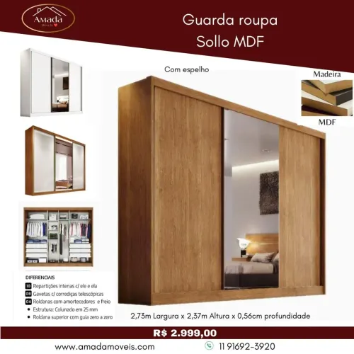 Guarda roupa Sollo MDF - à pronta entrega 