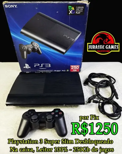 Console Playstation 3 Super Slim Desblo queado 250Gb - PS3