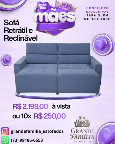 Sofá Azul Retrátil e Reclinável 