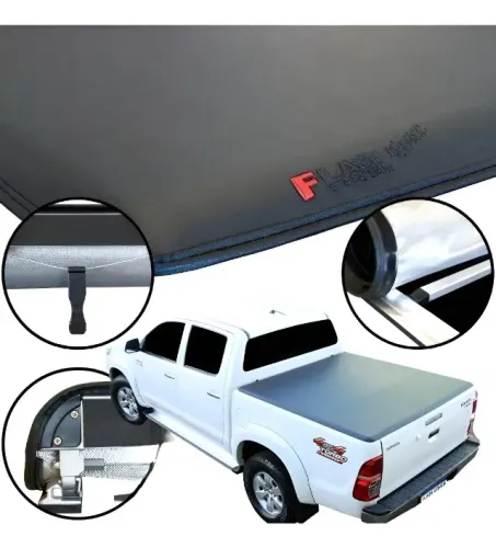 Capota Marítima Flash Cover Hilux Cabine Dupla 2005 a 2015 Preta com Trava Trek