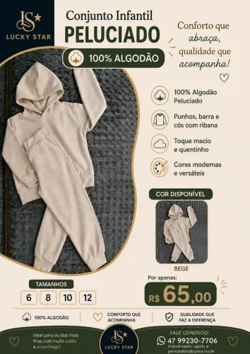 conjunto infantil 100% algodão peluciado com ribana