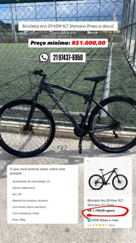 Bicicleta Aro 29 KSW XLT Shimano (freio à disco)