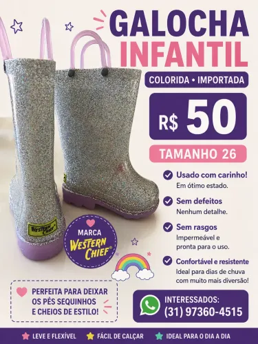 Galocha infantil feminina tamanho 26