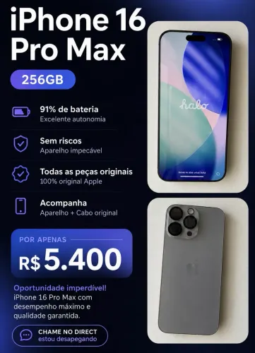 iPhone 16 pro max 256 gb 91% bateria 