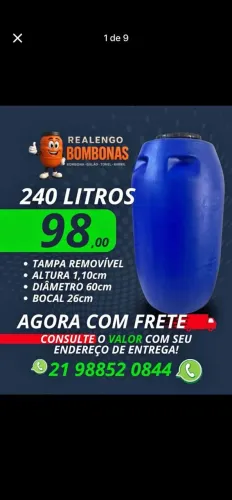 Bombona, Galão, Tonel, Tambor, Barril Bombonas de 240 L pra Água Gelo Ração Filtro Obra 