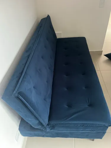 Sofá Cama Ortobom 3L Veludo Azul Marinho