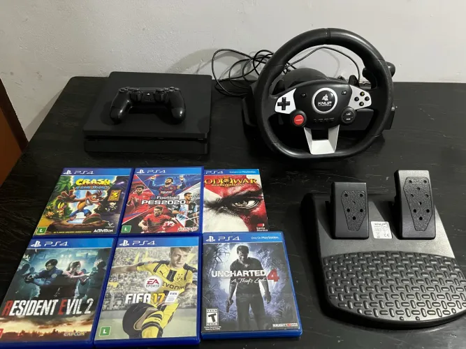 Playstation 4 Slim 500GB + Volante Gamer ( Completo )
