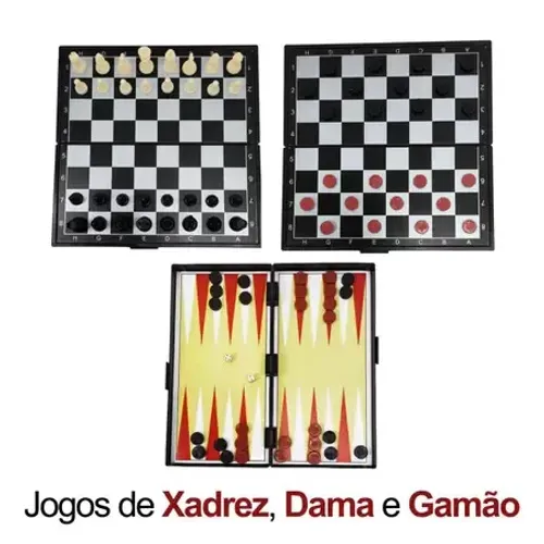 jogo de tabuleiro xadrez  dama e gamao 3em1 magnetico elj0213 redstar 19cm