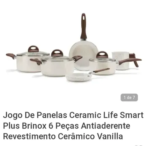 Conjunto de panelas brinox cerâmica e alumínio cerâmic life 6 pás vanila 