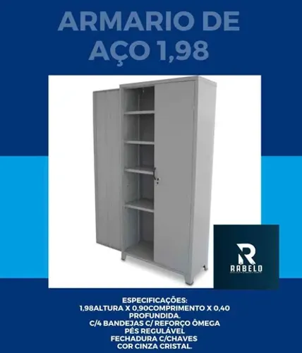 Armário de aço de 1,98 altura c/portas em até 5x sem juros no cartão