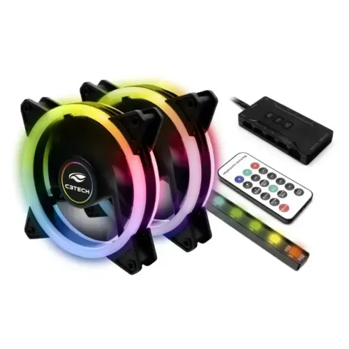 Kit 2 Cooler Fan 120mm + Fita Led C3Tech F7-L600 com Controladora e Controle - WZetta