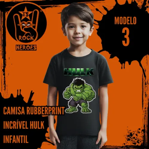 Coleção Camisas Rubberprint Incrível Hulk Infantil 100% Algodão Estampa Alta Definição