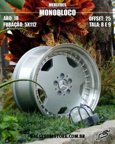 Jogo de Roda Mercedes Monobloco Prata Brilhante Borda Diamantada 5x112 - 18x8 e 18x9 Offse