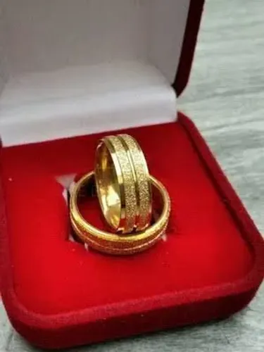 par de aliança casamento, namoro em aço inoxidável dourada 6mm