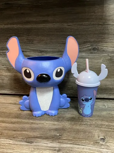 Kit Stitch: Balde de Pipoca e Copo com Tampa