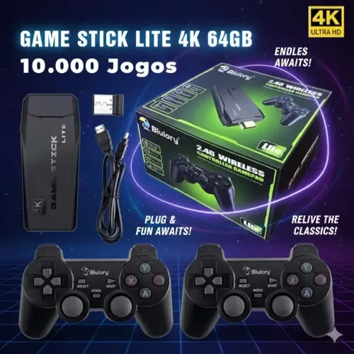 Game Stick 4k Lite Original + 2 joysticks sem fio + 10.000 jogos