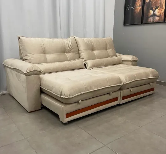 Sofá Qatar com Molas Ensacadas 4 Lugares Retrátil e Reclinável 250cm Tecido Veludo