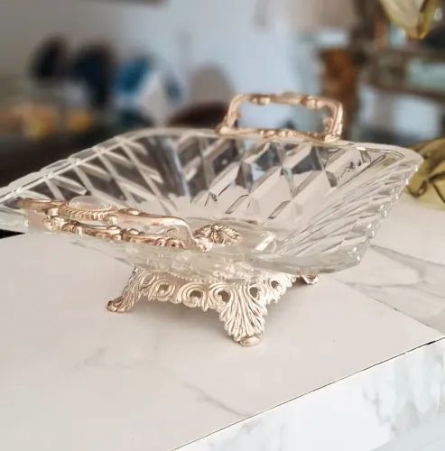 Fruteira em Metal Prata e Vidro