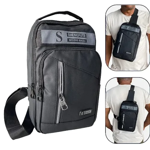 Mini Bolsa Unissex de Ombro, Peito e Transversais Multifuncionais, Preto - Shengfute