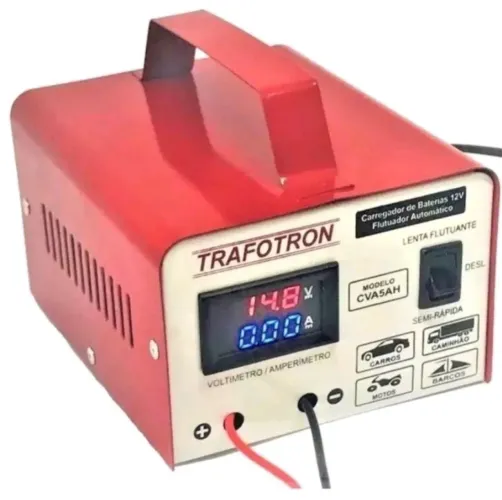 Carregador de bateria com voltimetro e amperimetro