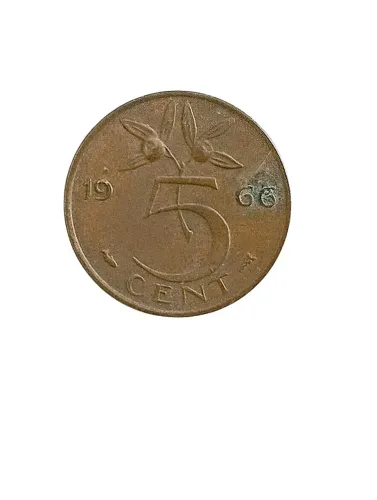 Moeda Holandesa 5 cent 1966 bronze