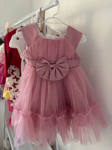 Vestido Infantil Rosa de Festa - Tule e Laço ? Tamanho (9-12 meses)
