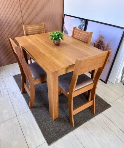 Mesa de Jantar Tampo 1,10x0,75m com 4 Cadeiras Assento Bege