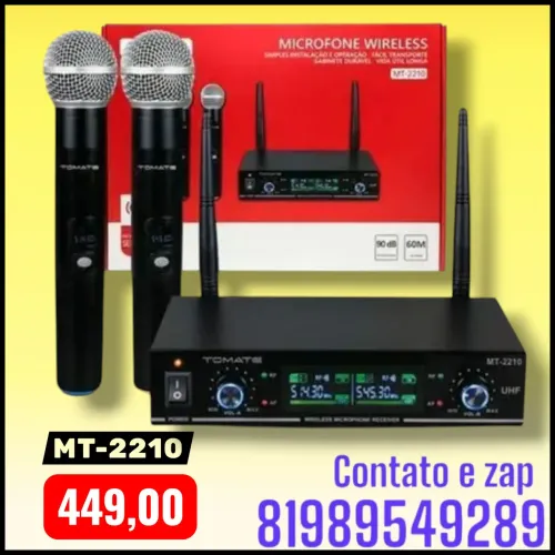 Microfone Sem Fio Tomate Uhf Duplo Mt-2208