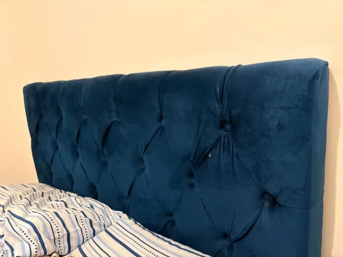 Cabeceira de Cama Azul Veludo
