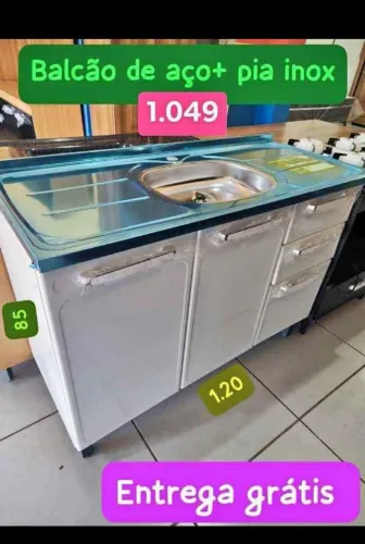 Pia inox com e gabinete em aço